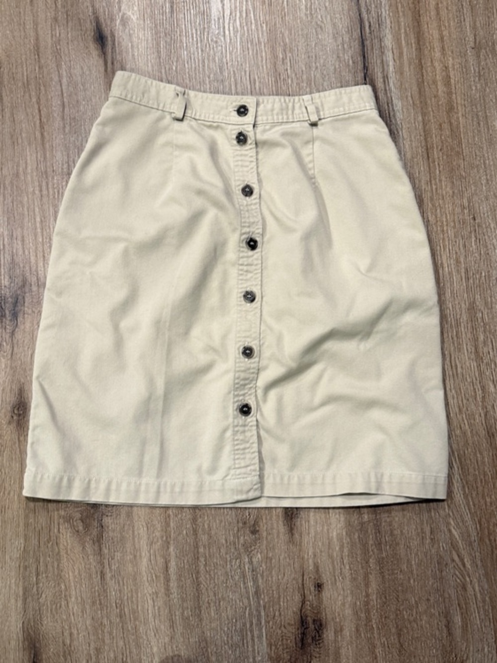 Vintage L.L. Bean Beige Button-Front Khaki Cotton Skirt